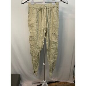 Nicole Miller‎ Linen Joggers XS Drawstring Waist Cargo Pockets Casual Pants